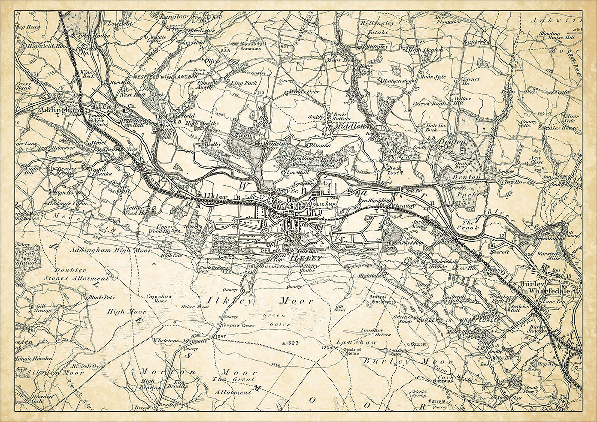 Ilkley in 1898, showing the town and the surrounding area