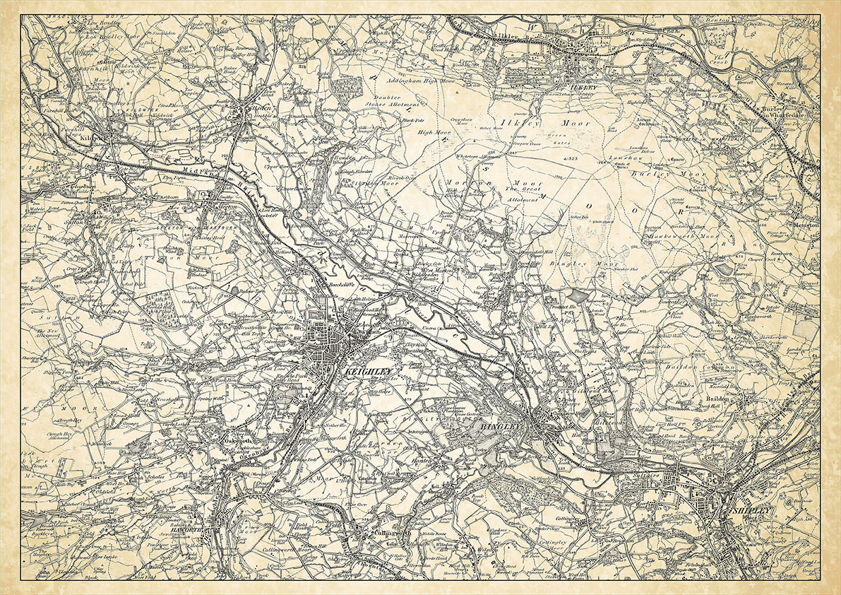 Keighley in 1898, showing the town and the surrounding area