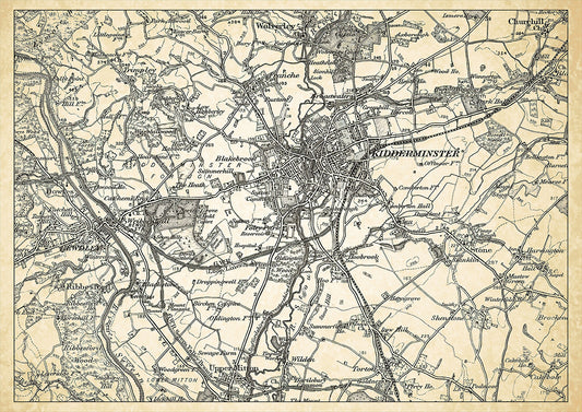 Kidderminster in 1898, showing the town and the surrounding area