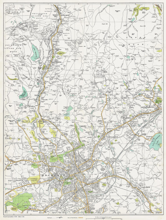 Lancashire (south) 1934 Series - Rochdale, Shawforth, Facit, Whitworth, Wardle, Healey, Shawclough, Smallbridge, Milnrow, Howarth Cross, Dearnley, Littleborough (west) area - sheet 16b