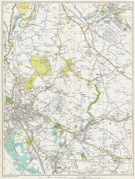 Lancashire (south) 1934 Series - Wigan (east), Blackrod, Haigh, Horwich, Aspull Moor, Platt Bridge, Hindley, Hindley Green area - sheet 21