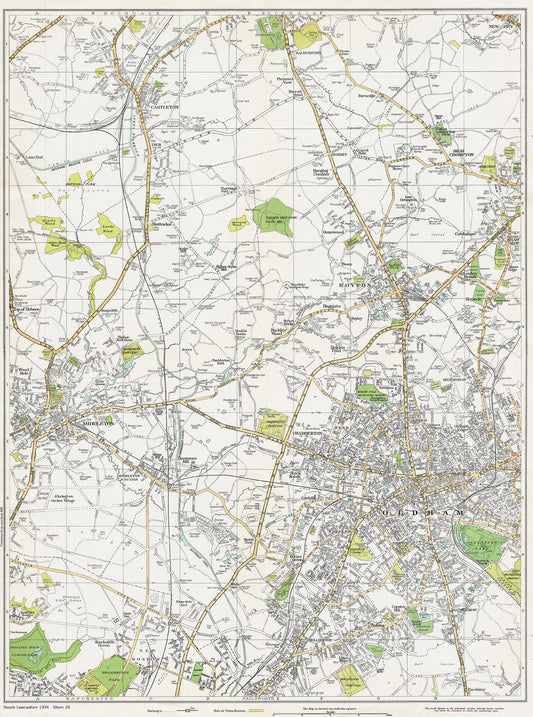 Lancashire (south) 1934 Series - Oldham (west), Castleton, Balderstone, Summit, High Crompton, Shaw (west), Royton, Middleton area - sheet 25