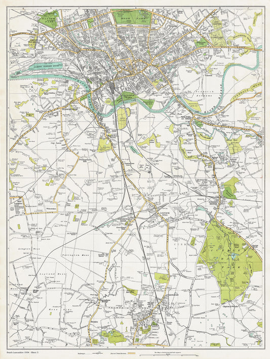 Lancashire (south) 1934 Series - Preston, Walton-le-Dale, Penwortham, Bamber Bridge, Farington Moss, Cuerden Hall Park and Leyland area - sheet 3