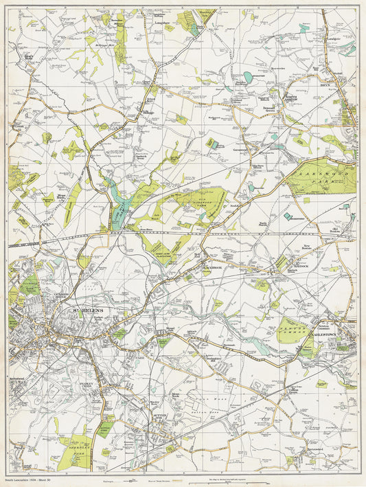 Lancashire (south) 1934 Series - St Helen's (east), North Ashton, Bryn, Haydock, Blackbrook, Peasley Cross, Sutton Oak, Earlstown, Ashton-in-Makerfield (west) area - sheet 30