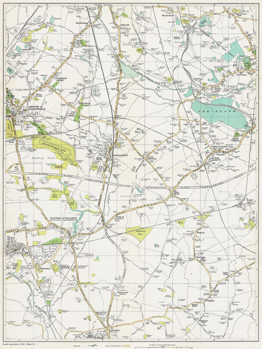 Lancashire (south) 1934 Series - Ashton-in-Makerfield (east), Stubshaw Cross, Abram, Leigh (west), Lowton St Mary's, Lowton, Golborne, Newton-le-Willows, Wargrave, Croft area - sheet 31