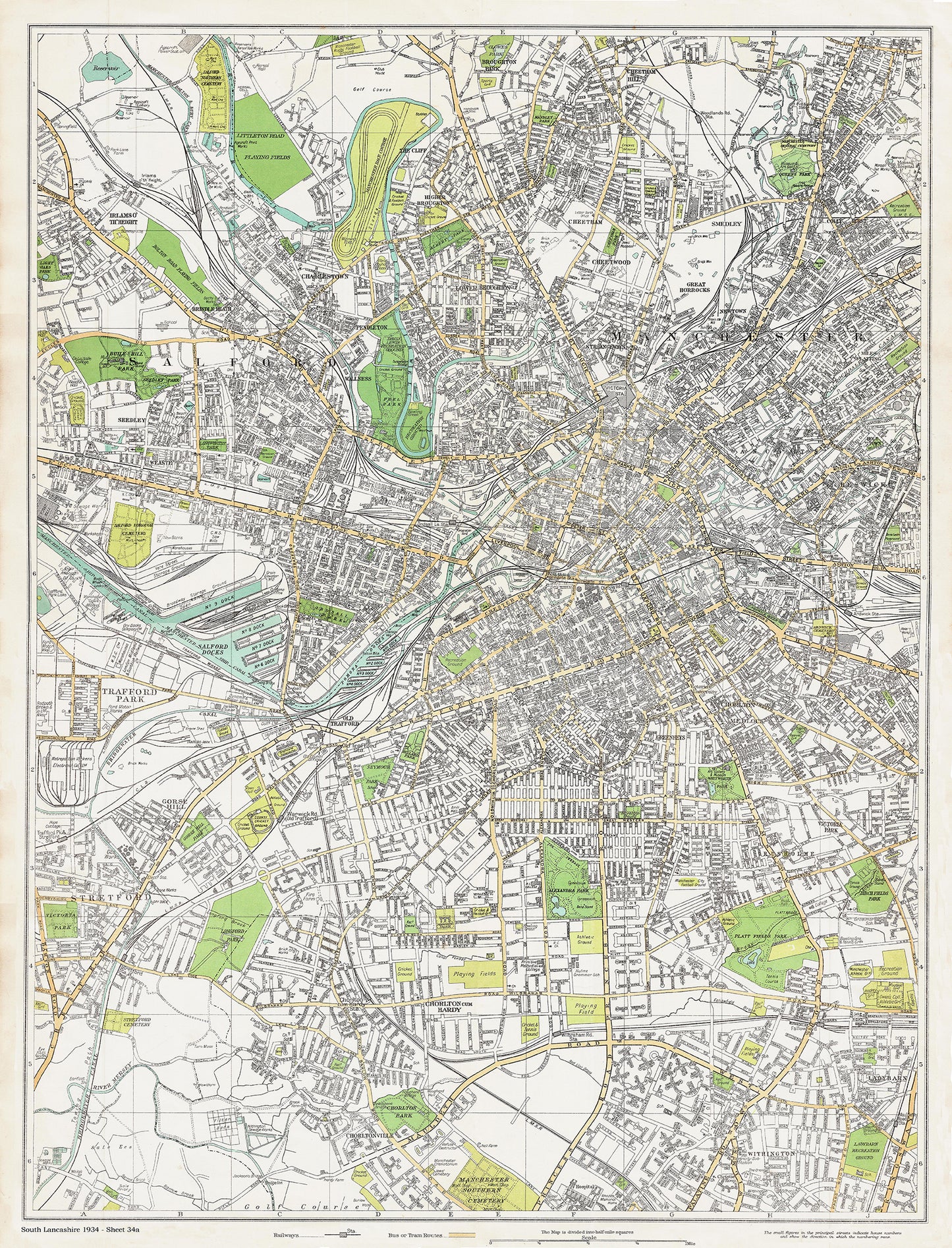 Lancashire (south) 1934 Series - Manchester (northwest), Salford, (east) area - sheet 34a