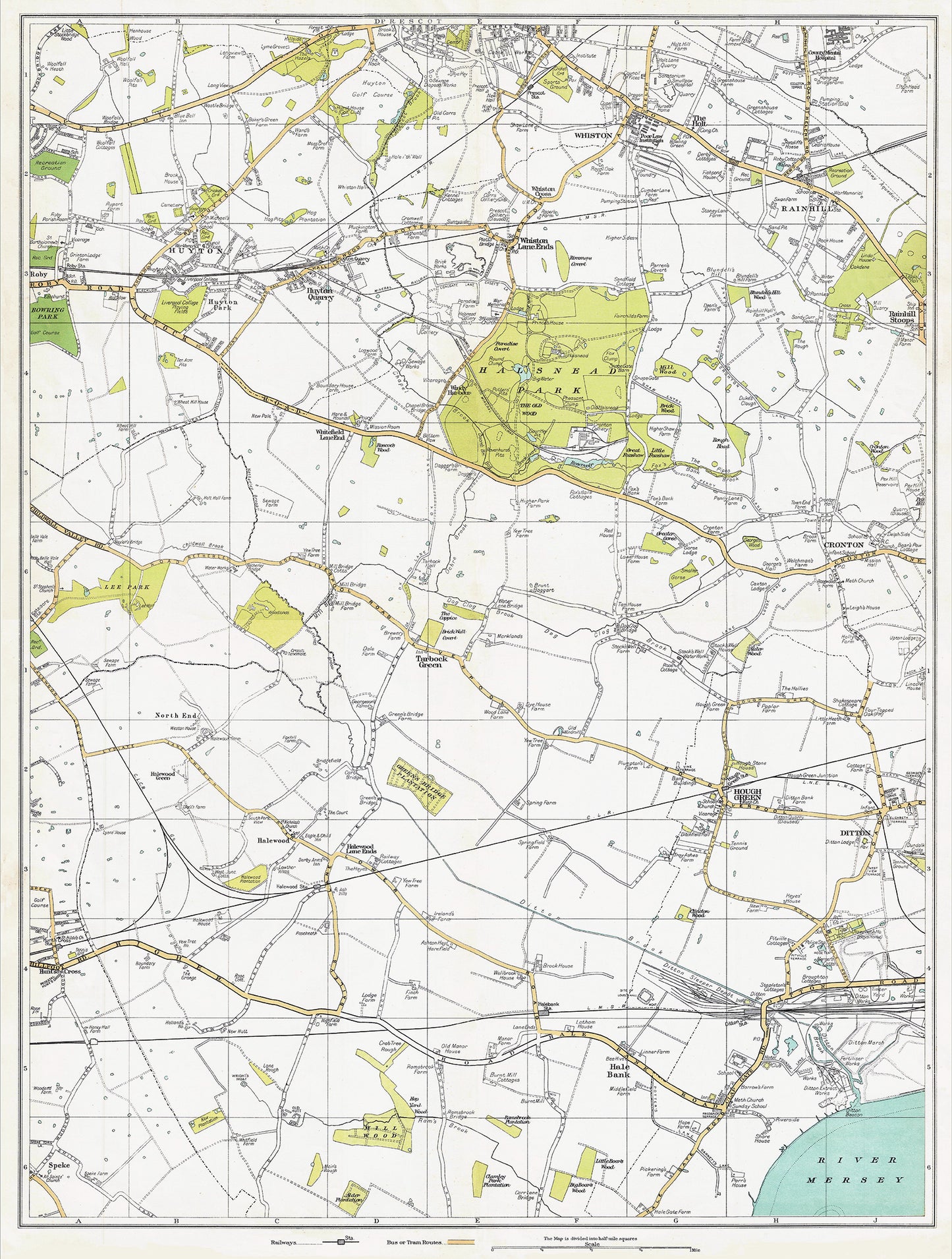 Lancashire (south) 1934 Series - Huyton, Hale Bank, Tarbock Green, Halsnead Park, Whiston, Prescot (south), Rainhill, Cronton, Hough Green, Ditton area - sheet 39