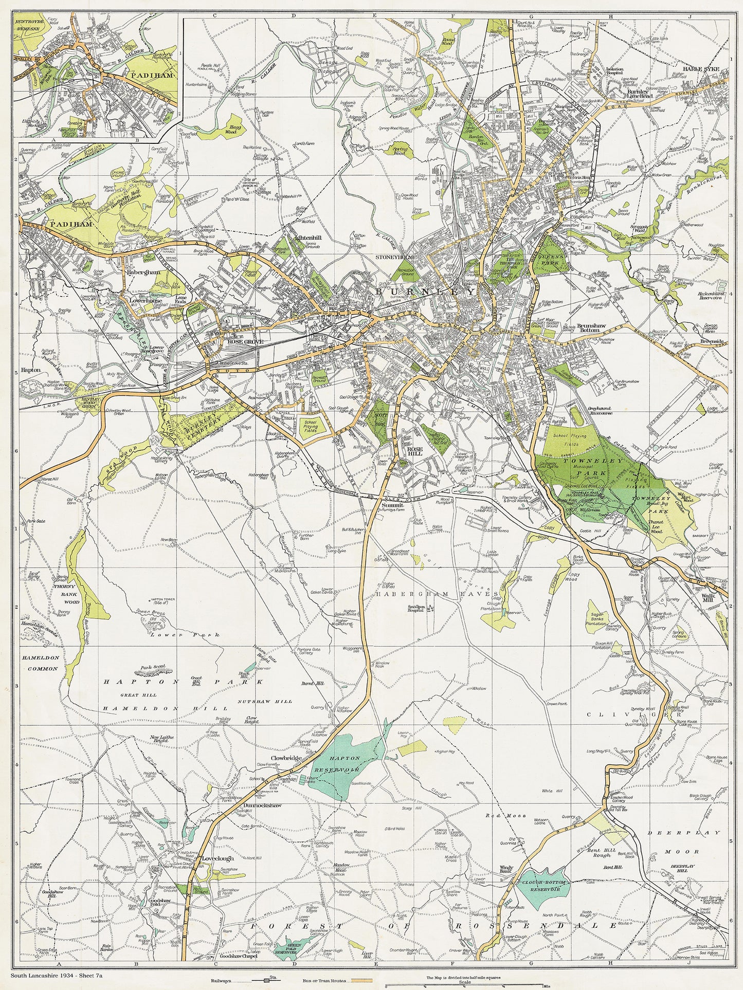 Lancashire (south) 1934 Series - Burnley, Padiham area - sheet 7a