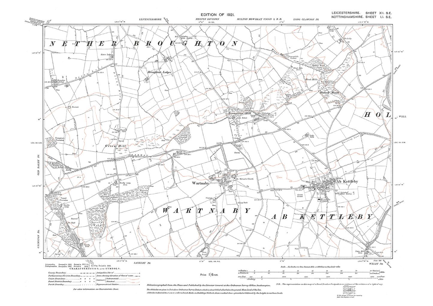 Ab Kettleby, Wartnaby, Broughton Hill - Leicestershire in 1921 : 12SE