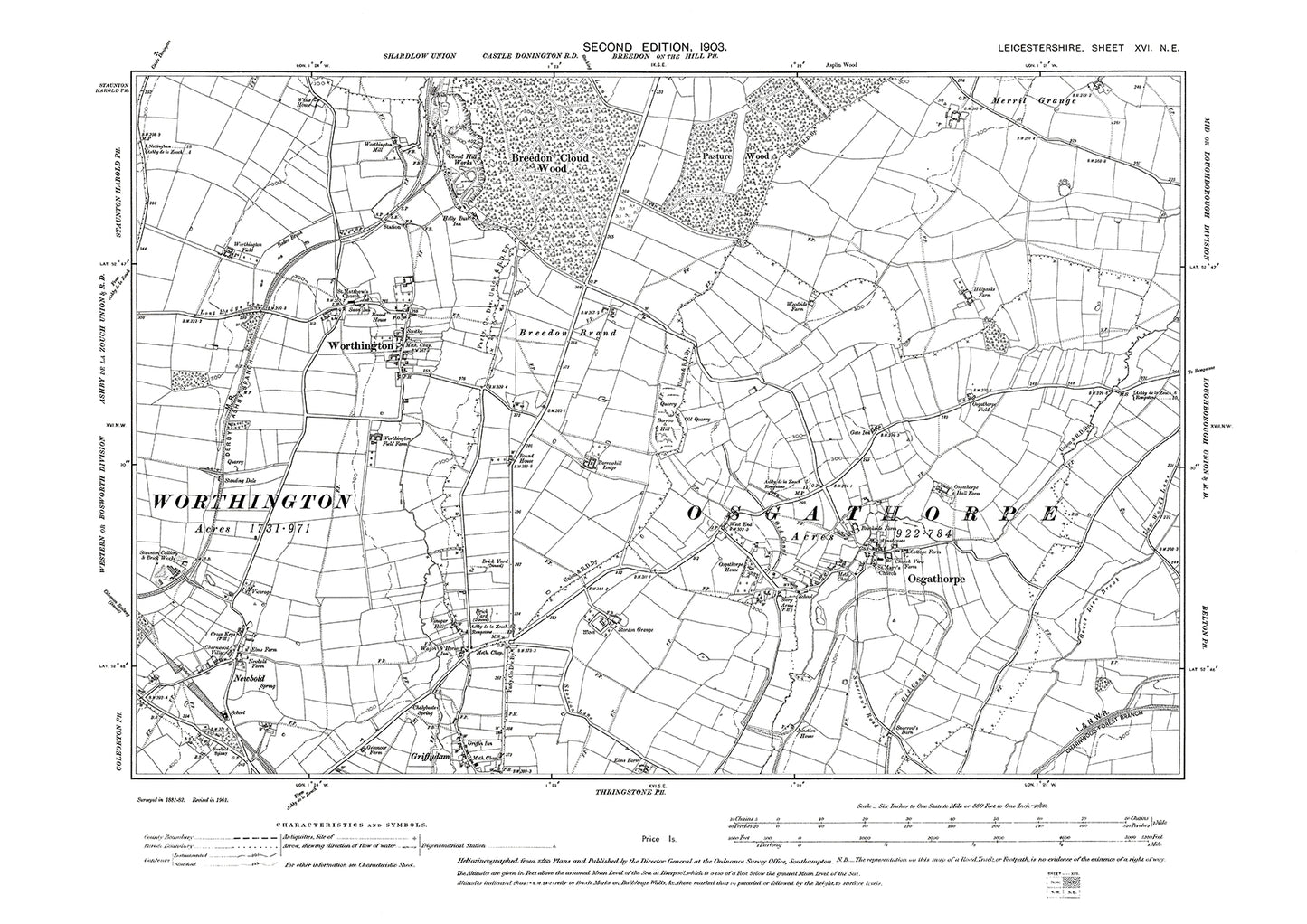 Osgathorpe, Worthington - Leicestershire in 1903 : 16NE