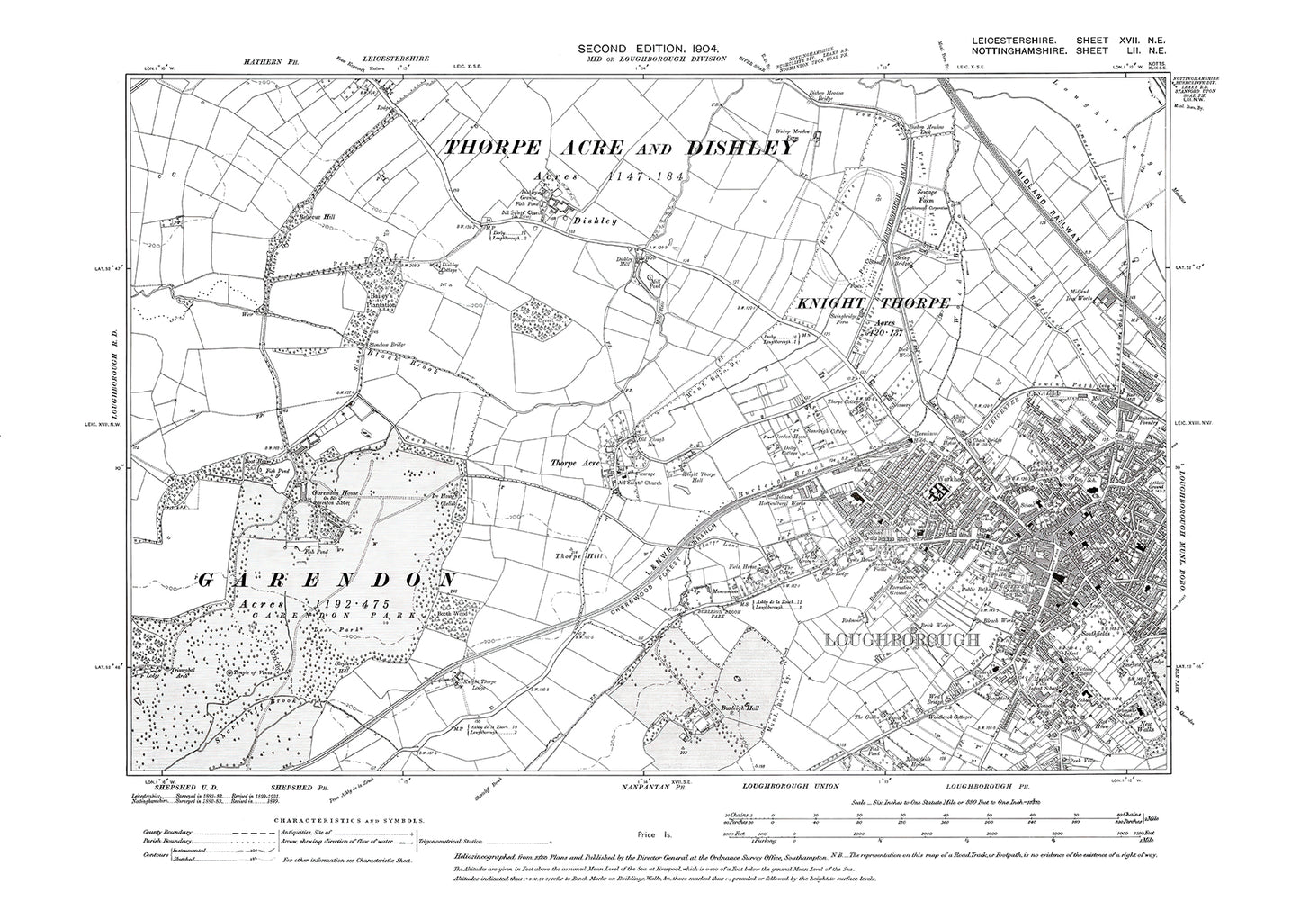 Loughborough (west) - Leicestershire in 1904 : 17NE