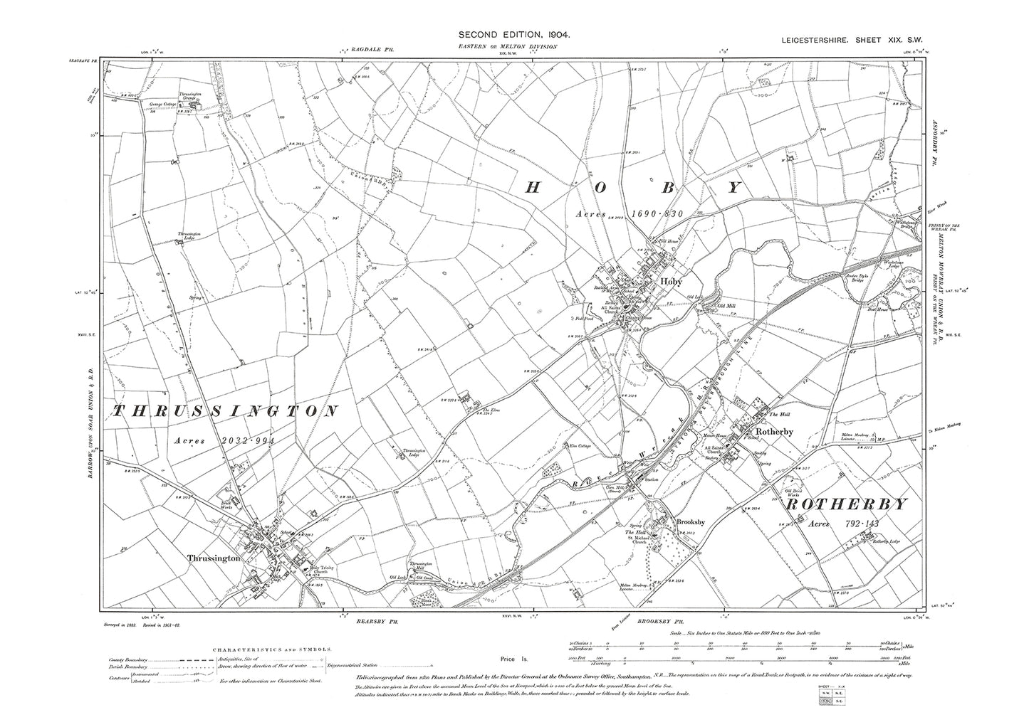 Hoby, Rotherby, Thrussington - Leicestershire in 1904 : 19SW