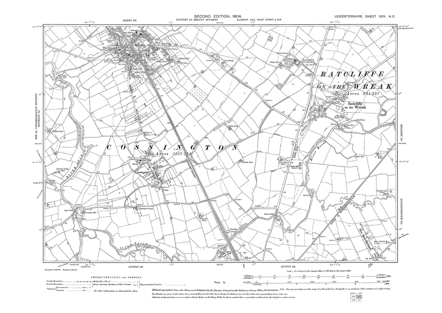 Sileby, Ratcliffe on the Wreak, Cossington - Leicestershire in 1904 : 25NE