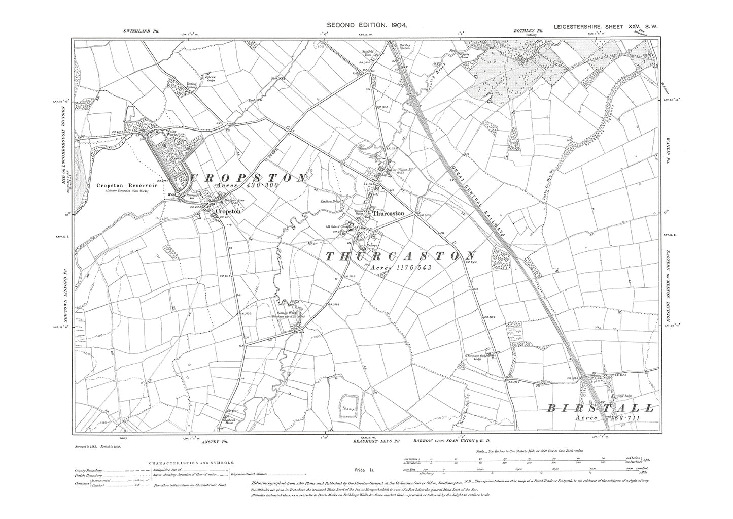 Thurcaston, Cropston - Leicestershire in 1904 : 25SW