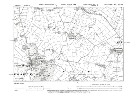 Market Bosworth, Osbaston, Newbold Verdon (west), Barlestone (south) - Leicestershire in 1904 : 29SE