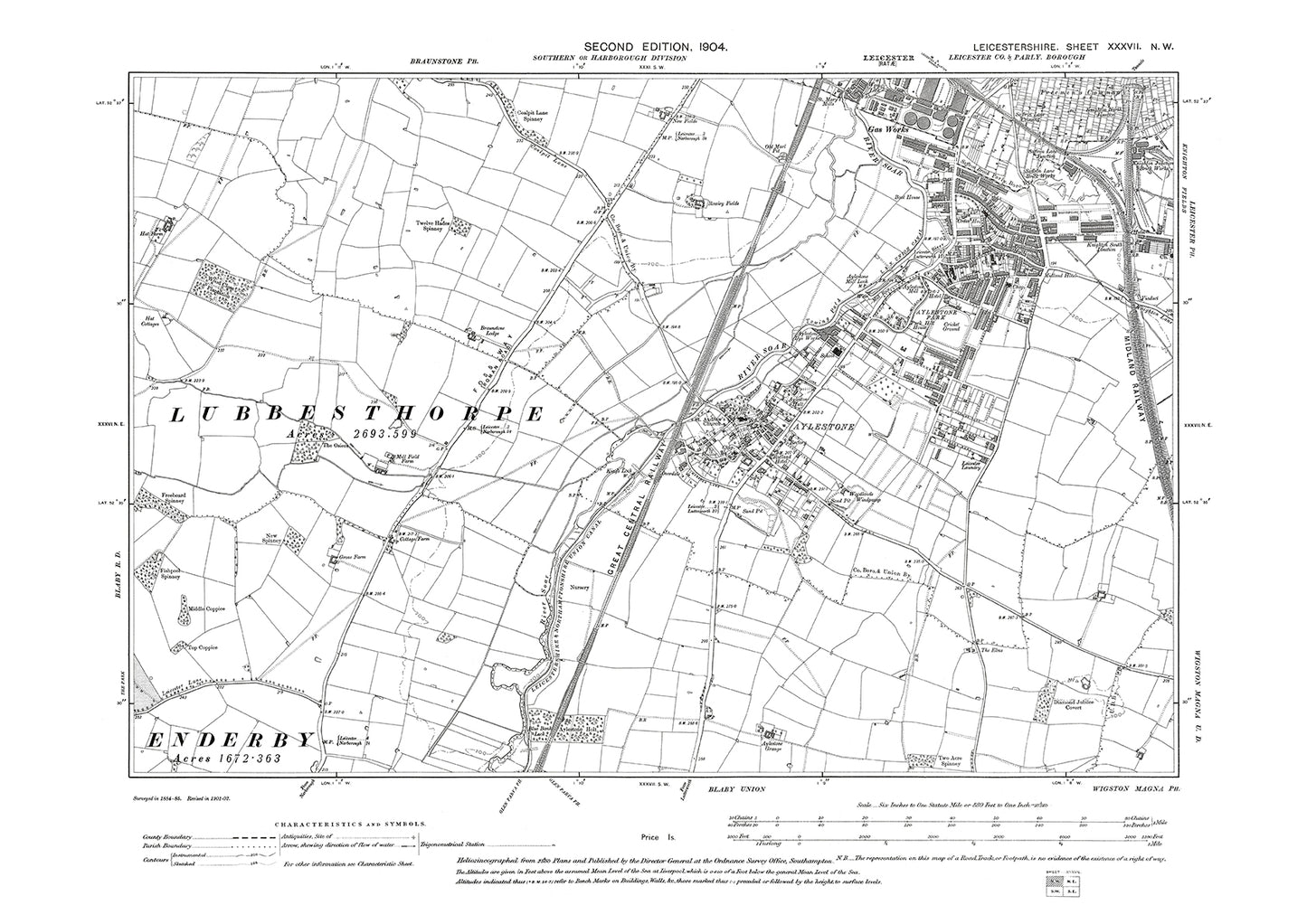 Leicester (southwest), Aylestone - Leicestershire in 1904 : 37NW