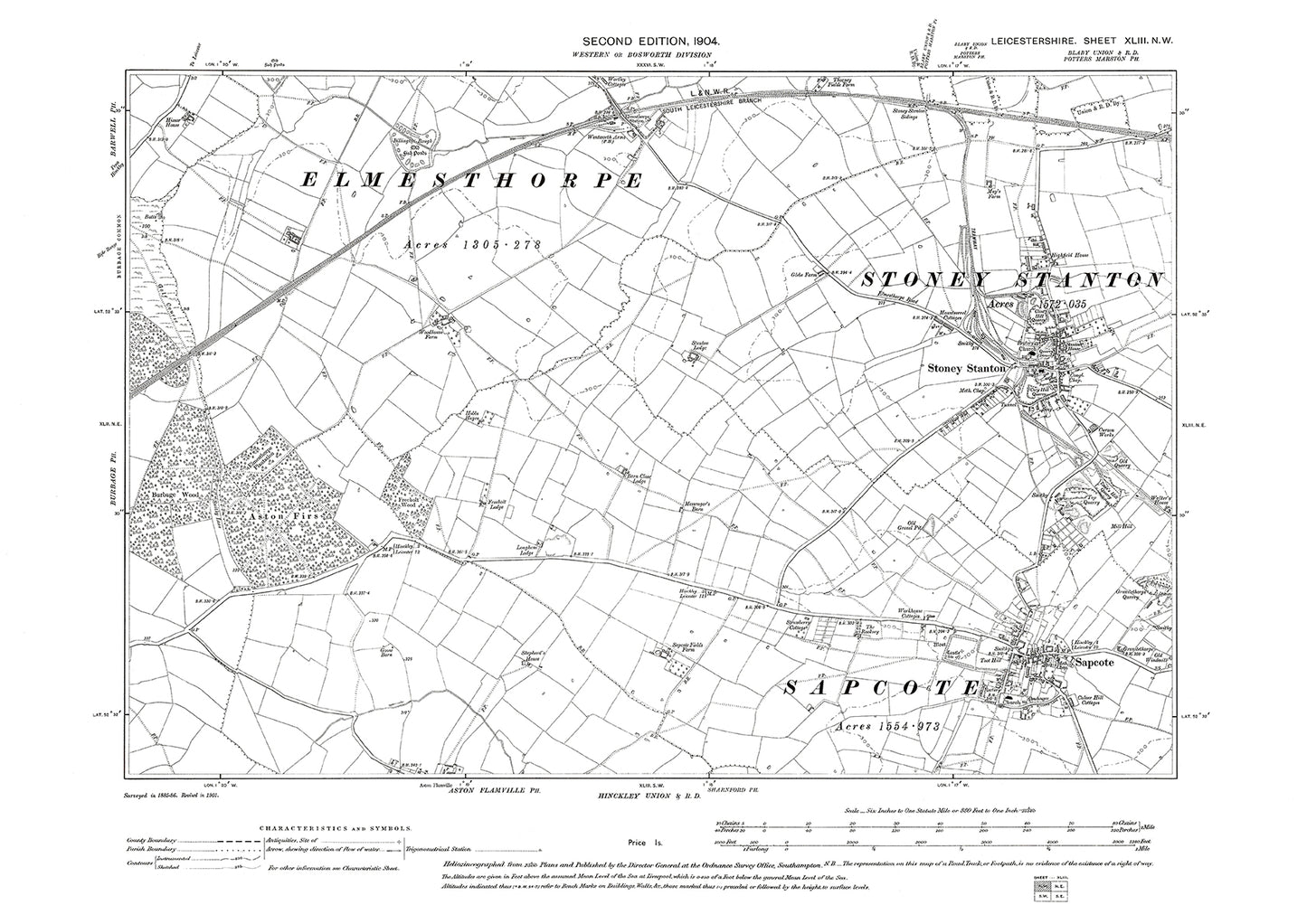 Stoney Stanton, Sapcote - Leicestershire in 1904 : 43NW