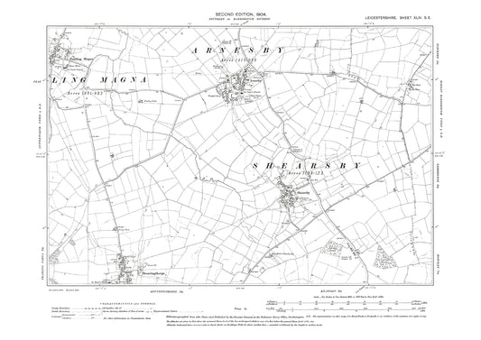 Arnesby, Shearsby, Bruntingthorpe (north), Peatling Magna (east) - Leicestershire in 1904 : 44SE