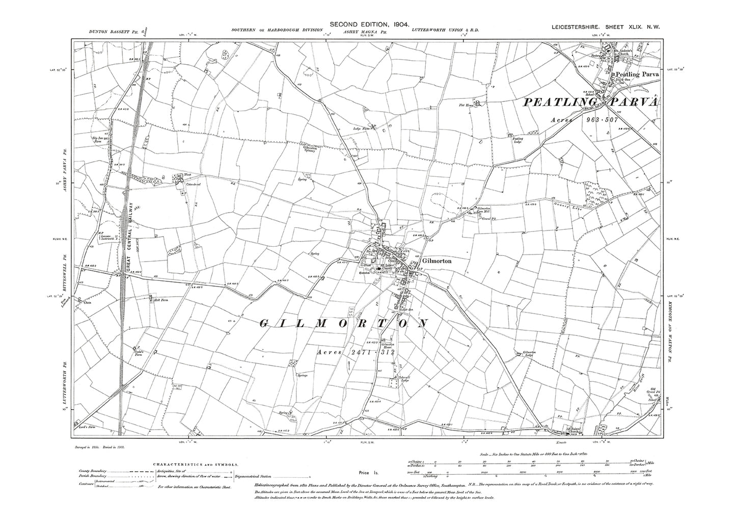 Gilmorton, Peatling Parva (south) - Leicestershire in 1904 : 49NW