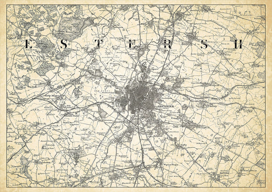 Leicester in 1898, showing the town and the surrounding area