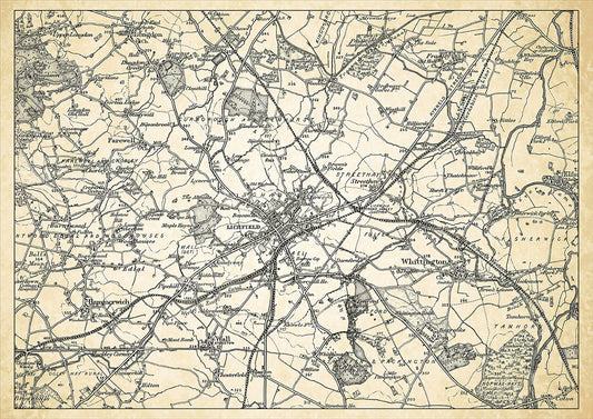 Lichfield in 1898, showing the town and the surrounding area