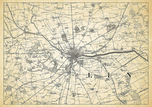 Lincoln in 1898, showing the town and the surrounding area