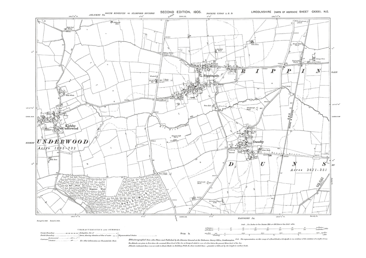 Rippingale, Dunsby, Kirkby Underwood, Lincolnshire in 1905 : 132NE