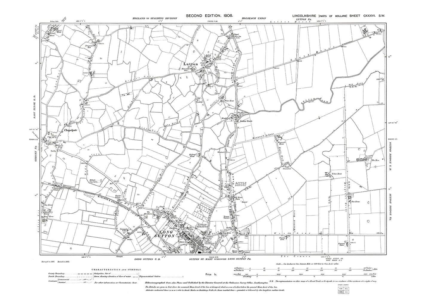 Long Sutton (north), Lutton, Lincolnshire in 1906 : 136SW