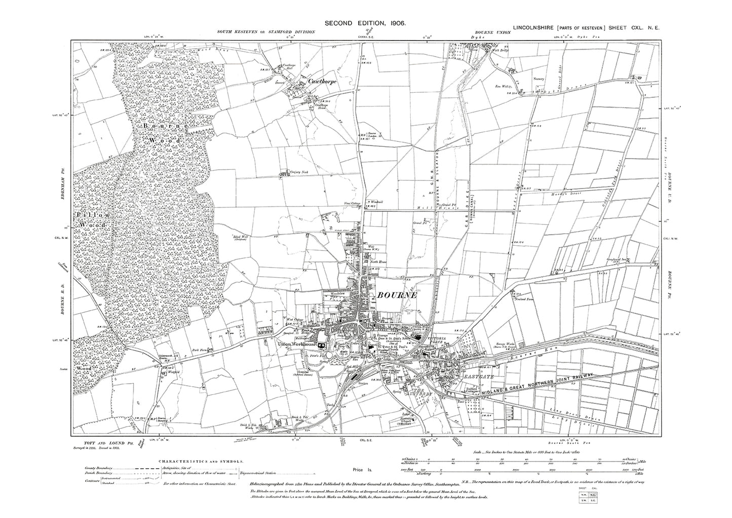 Bourne, Cawthorpe, Dyke (south), Lincolnshire in 1906 : 140NE