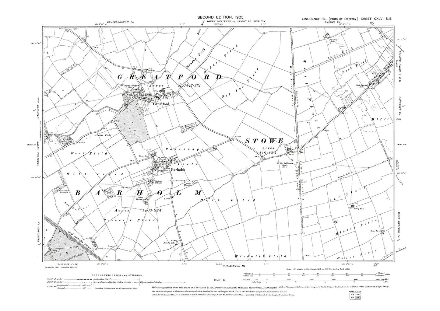 Barholm, Greatford, Langtoft (west), Lincolnshire in 1905 : 146SE