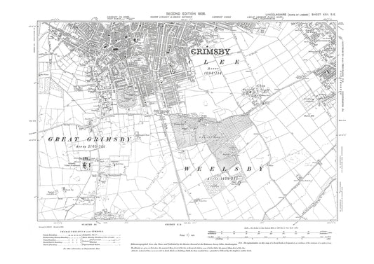 Grimsby (south), Cleethorpes (west), Clee, Lincolnshire in 1908 : 22SE