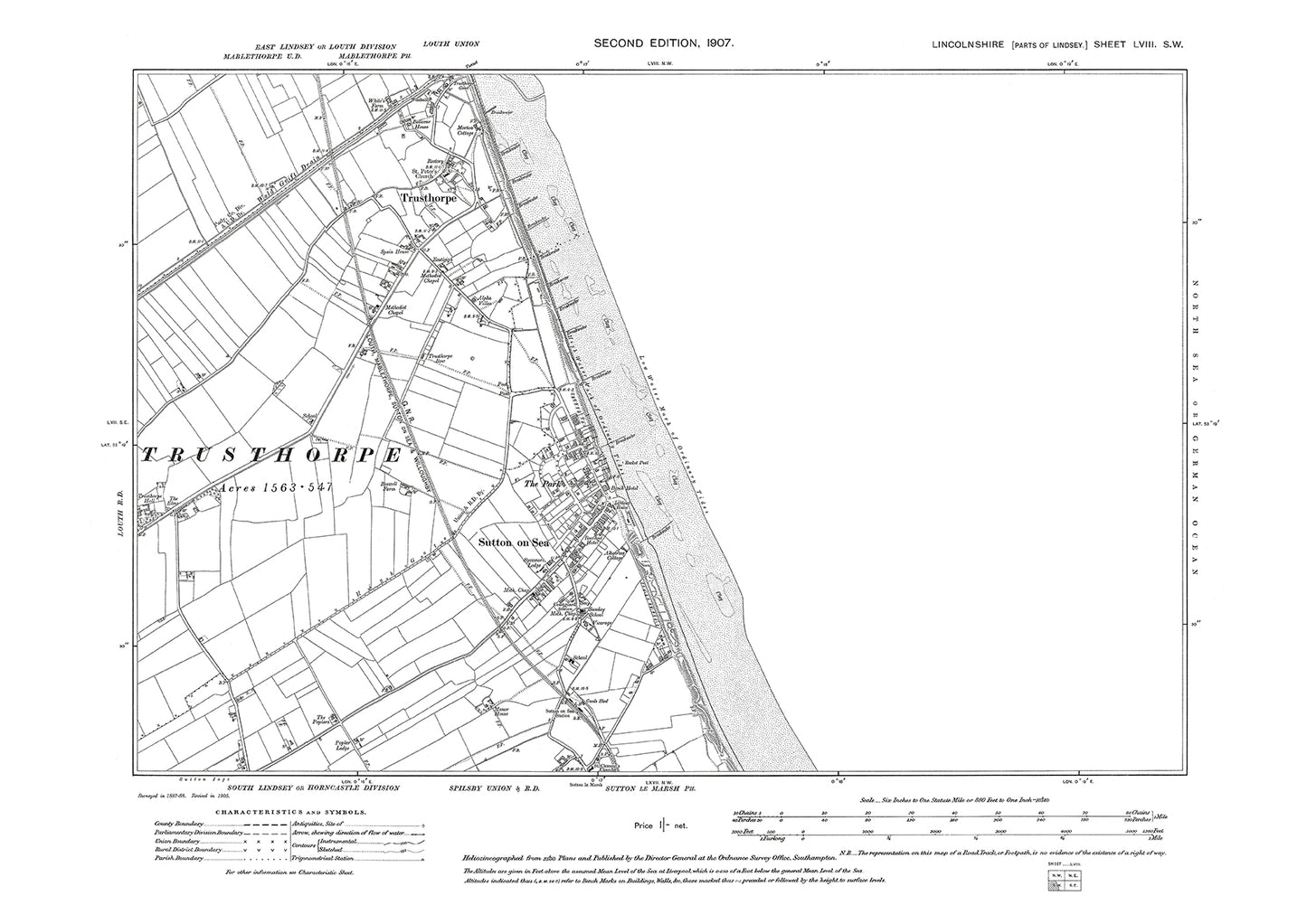 Sutton on Sea, Trusthorpe, Sutton le Marsh (north), Lincolnshire in 1907 : 58SW