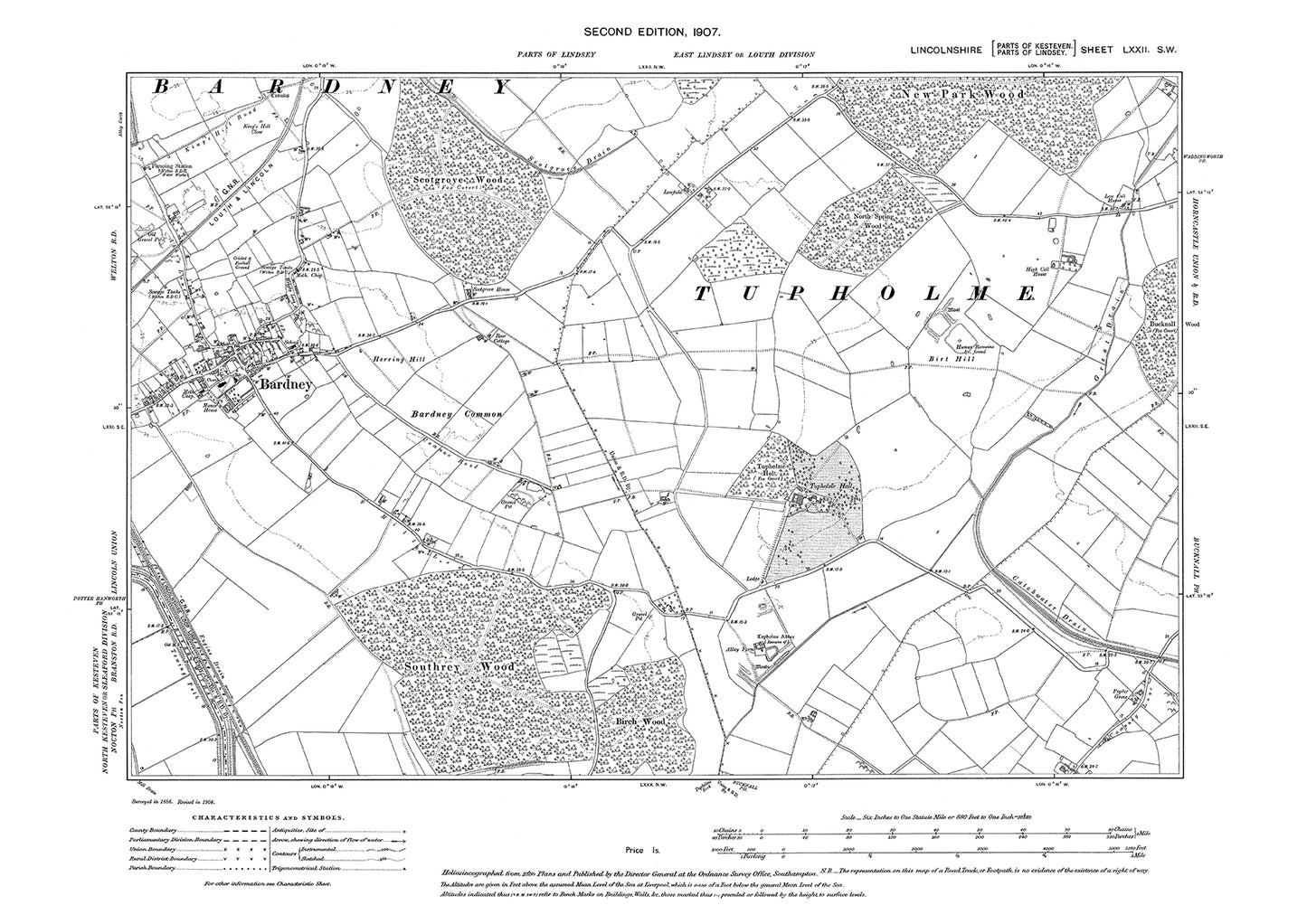 Bardney, Lincolnshire in 1907 : 72SW