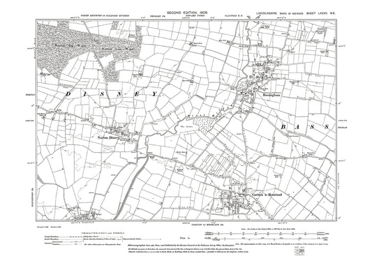 Bassingham, Carlton le Moorland, Norton Disney, Stapleford (north), Lincolnshire in 1906 : 85NE