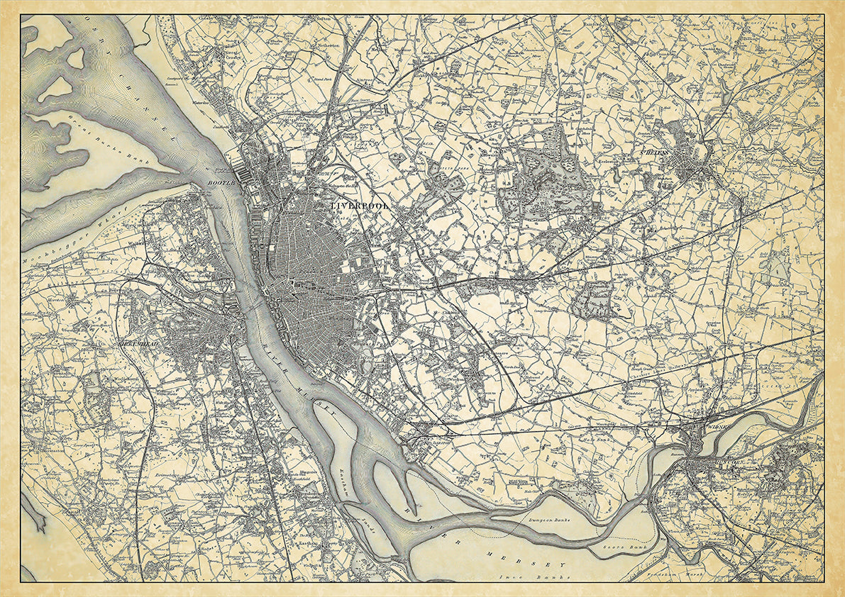 Liverpool in 1898, showing the town and the surrounding area