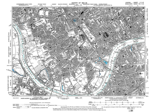 Fulham, Chelsea (west), Brompton, Putney(north) old map London 1896, 10NE