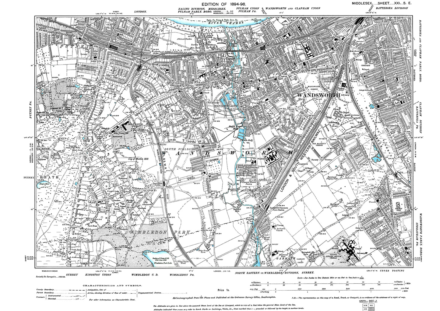 Wandsworth, Wimbledon Park, Putney (south), old map London 1896, 10SE