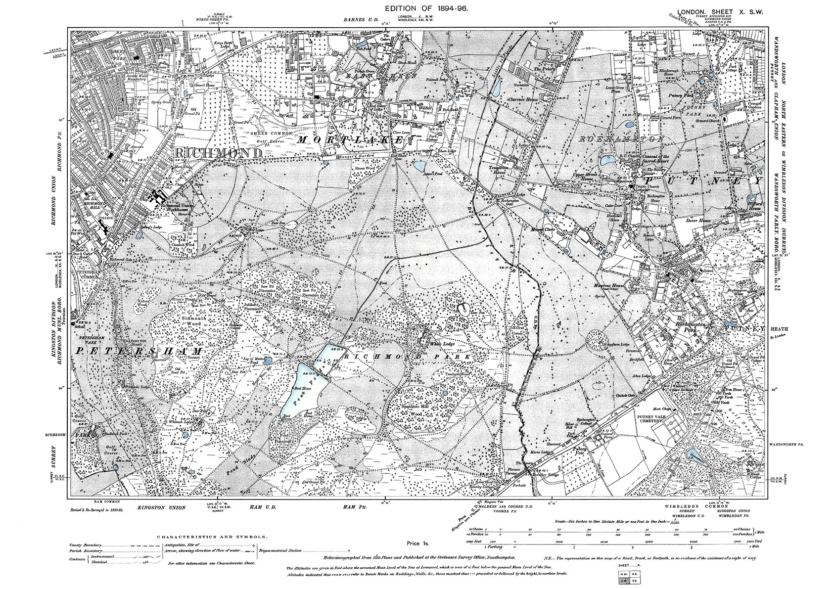 150 Roehampton Maps Richmond, East Sheen, Putney (west), Roehampton, old map London 1896 ...