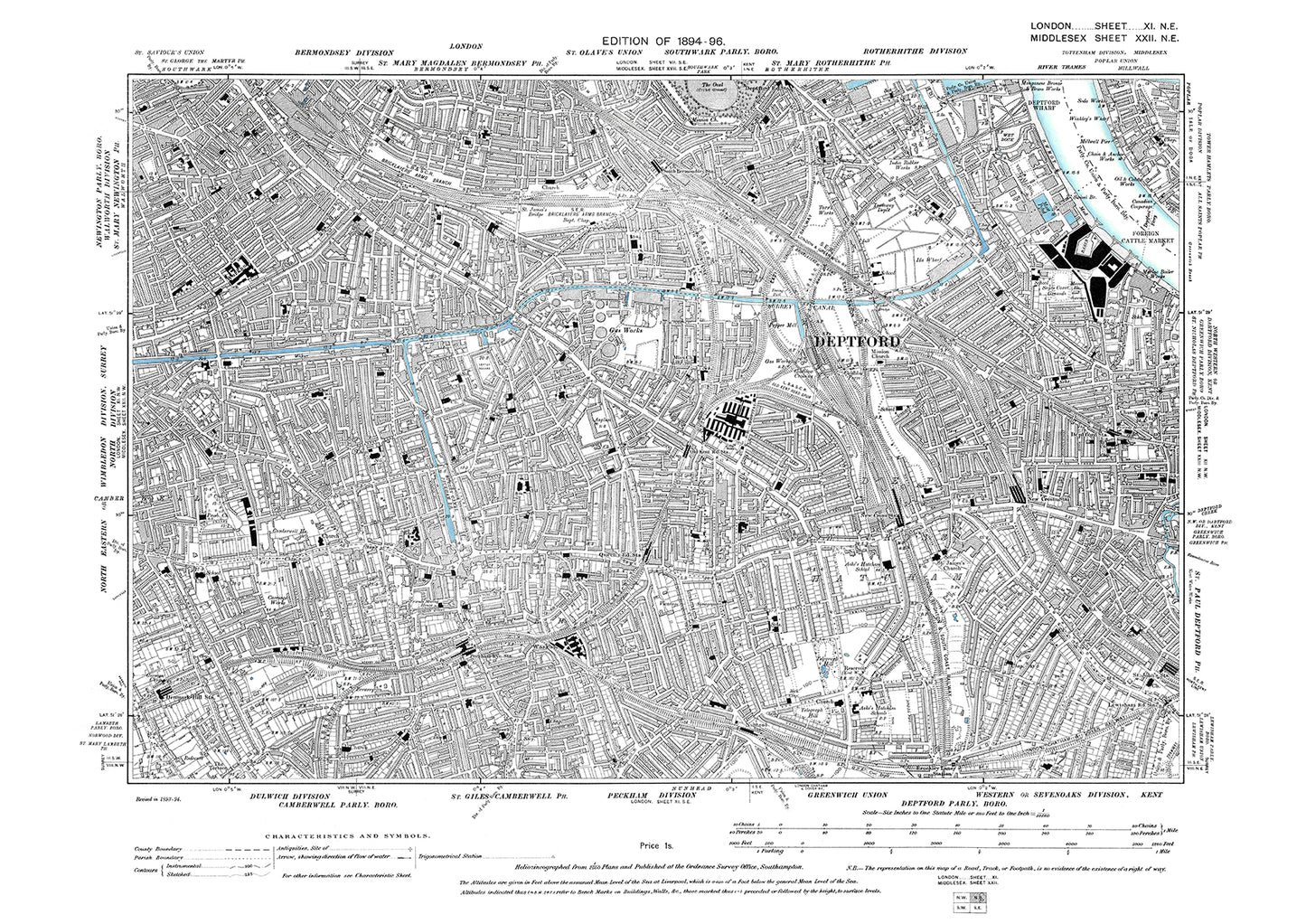 Deptford, parts Camberwell and Bermondsey, old map London 1896, 11NE