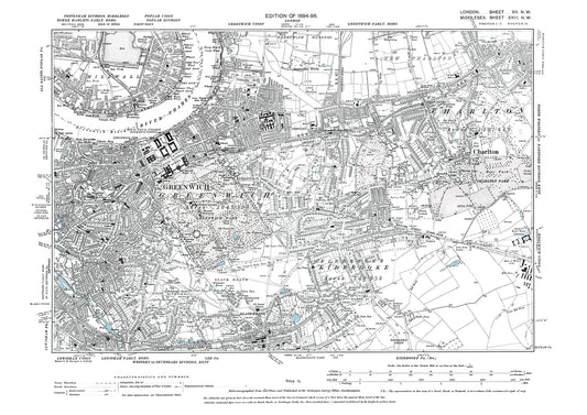 Greenwich, Charlton, Millwall, Black Heath, old map London 1896, 12NW
