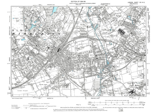 Wimbledon, Merton, Tooting Graveney, old map London 1896, 14NE