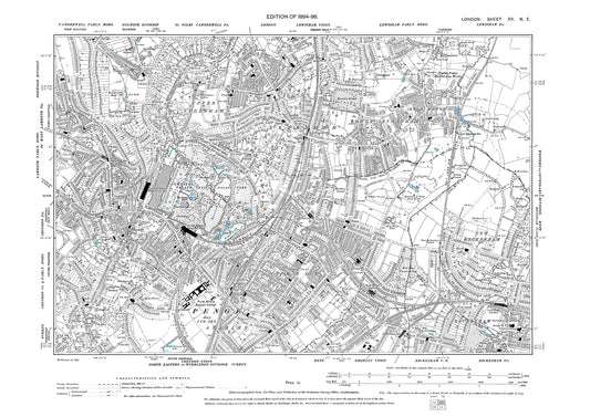 Sydenham, Crystal Palace, Penge, New Beckenham, old map London 1896, 15NE