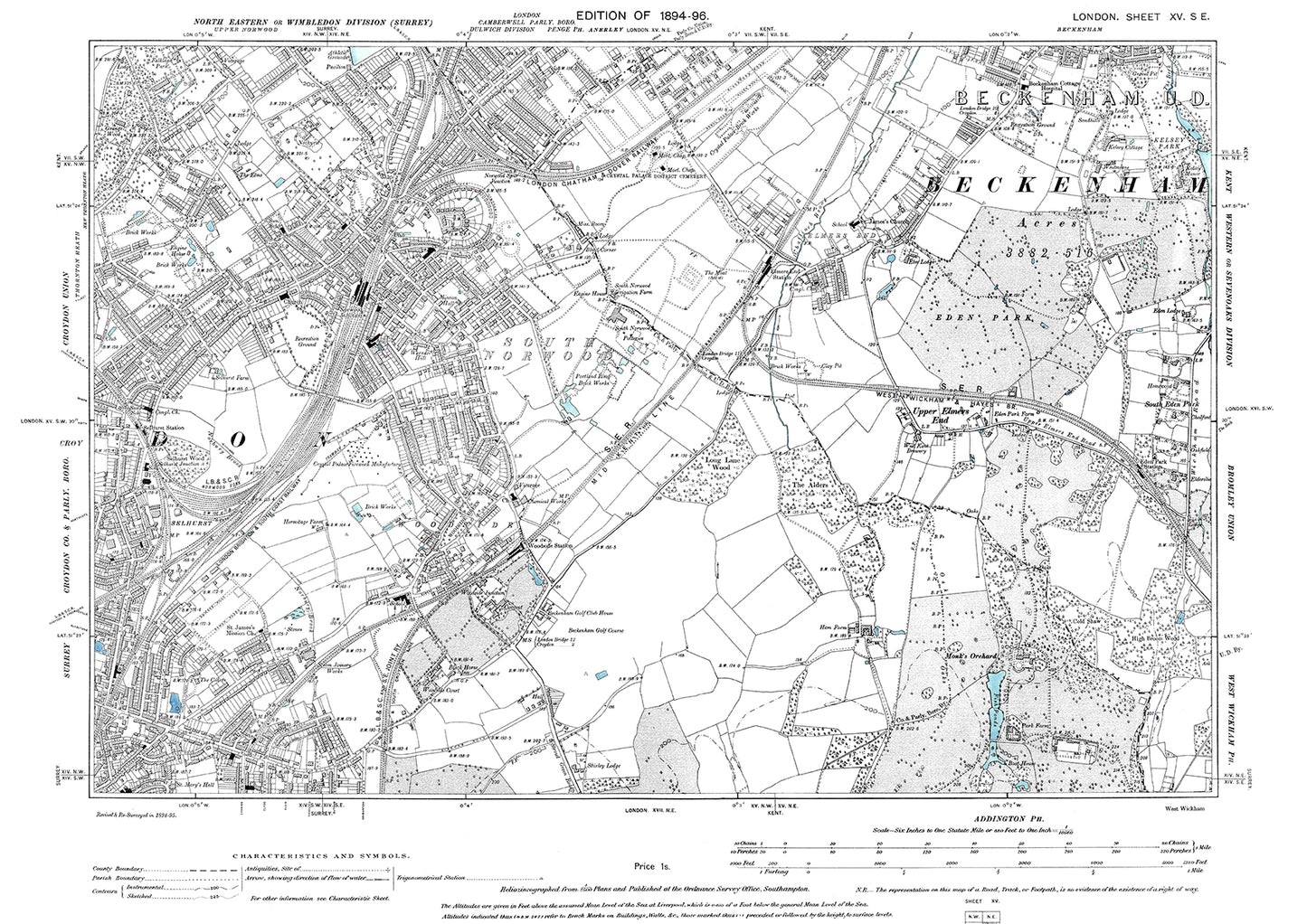 South Norwood, Woodside, Elmers End, Croydon (northeast), old map London 1896, 15SE