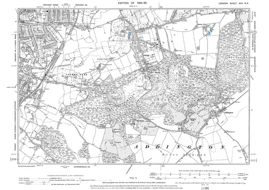 Croydon (southeast), Shirley, Addington, Coombe Park, old map London 1896, 17NE