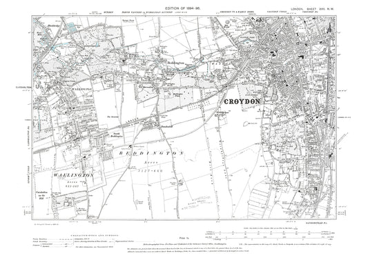 Croydon (southwest), Wallington, Beddington, old map London 1896, 17NW