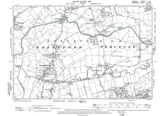 Greenford, Perivale, Horsendon Hill, Ealing (northwest), old map London 1897, 5NE