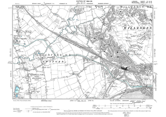 Harlesden, Willesden (south), Alperton, old map London 1896, 6NW