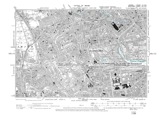 Paddington, Kensington, Notting Hill, Bayswater, Shepherd's Bush, old map London 1896, 6SE