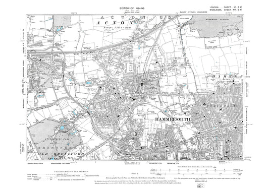 Hammersmith, Ealing Common, Gunnersbury, Acton, Shepherd's Bush (west), old map London 1896, 6SW