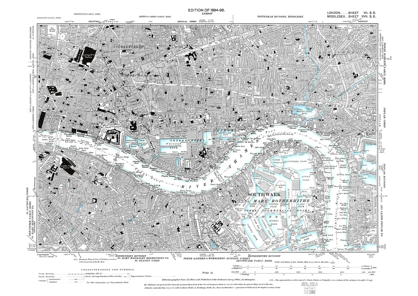 Whitechapel, London Docks, Surrey Commercial Docks, Shadwell, Limehouse, old map London 1896, 7SE